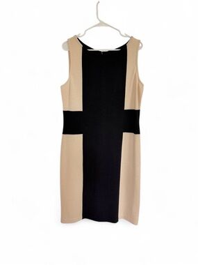 St. John Collection Santana Knit Dress Womens 14 Black Cream Sleeveless Luxury